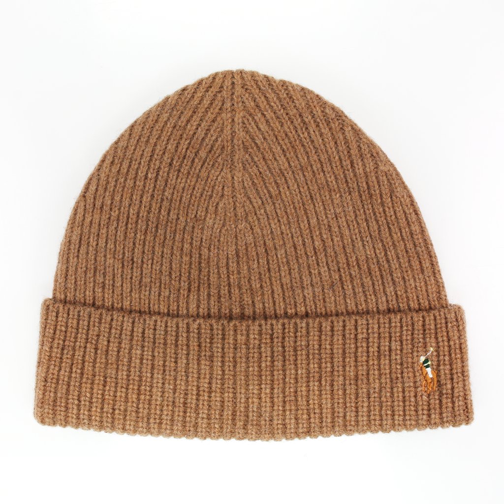 Nwt Polo Ralph Lauren Multi Color Pony Beanie Skull Hat Wool Blend Light Brown